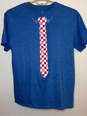 Vans Blue Short-Sleeve Vintage Tee with Red & White Checker Tie Graphic